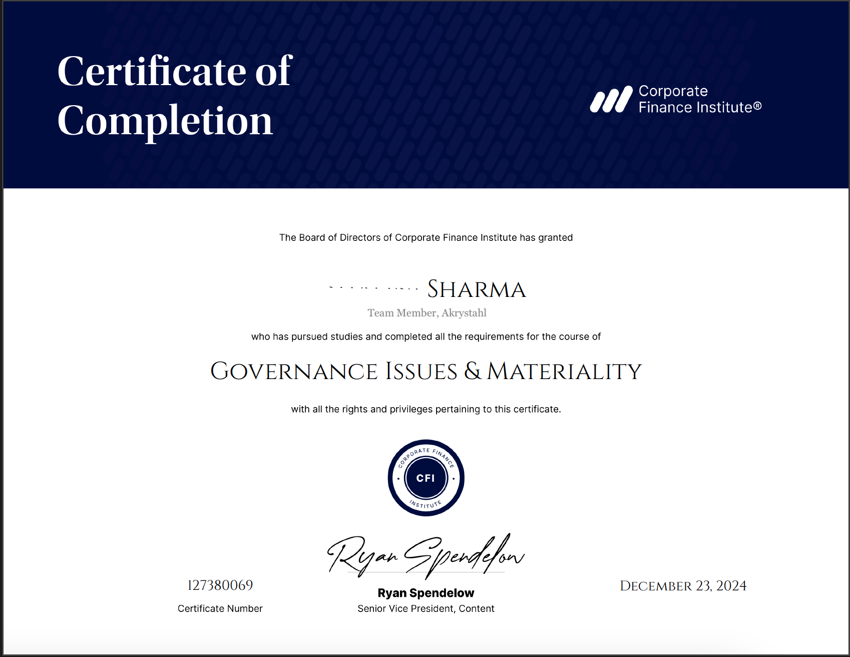 Governance Issues and Materiality Assessment